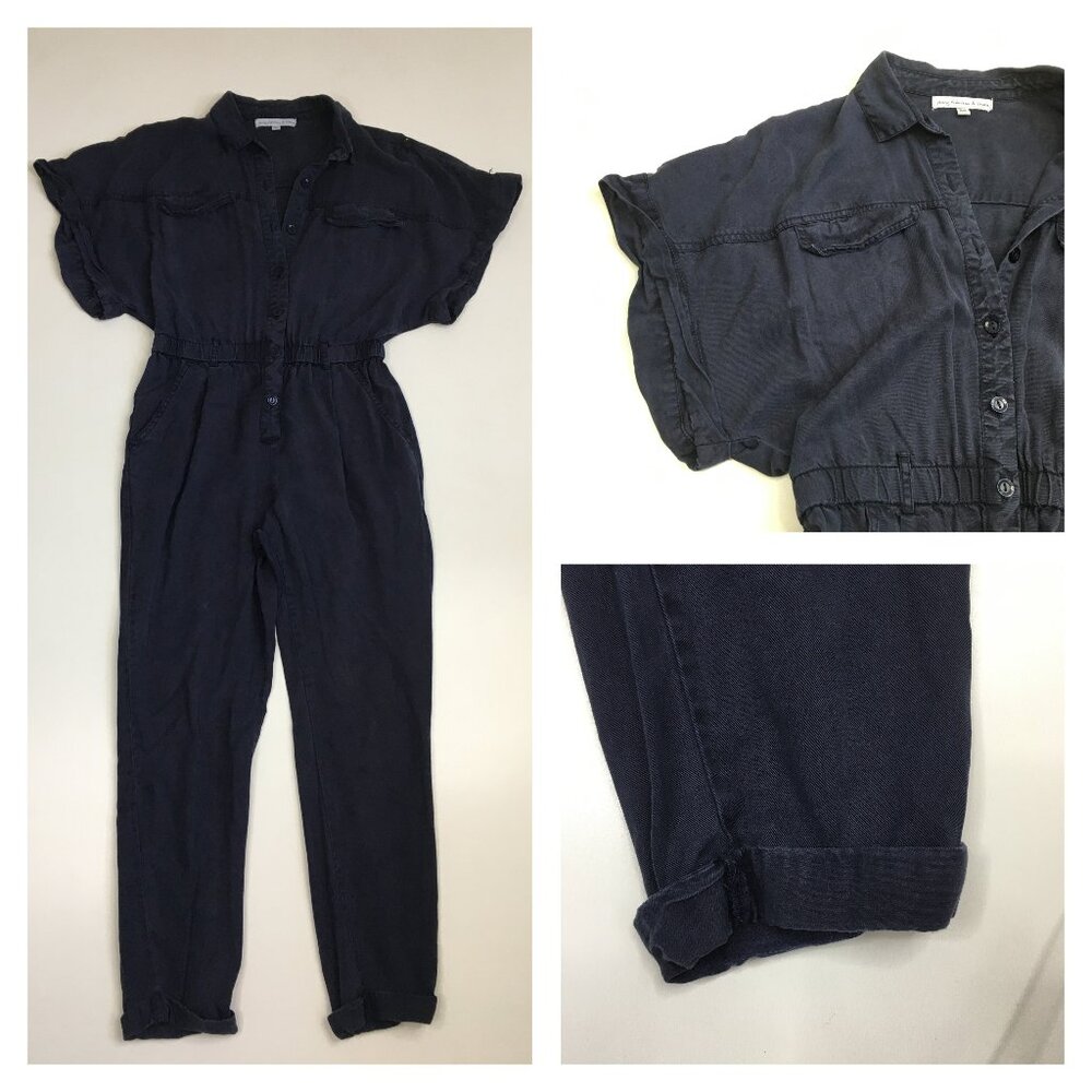 YOUNG FABULOUS & BROKE Dark Blue Short Sleeve Cuffed Hem One Piece Jumpsuit